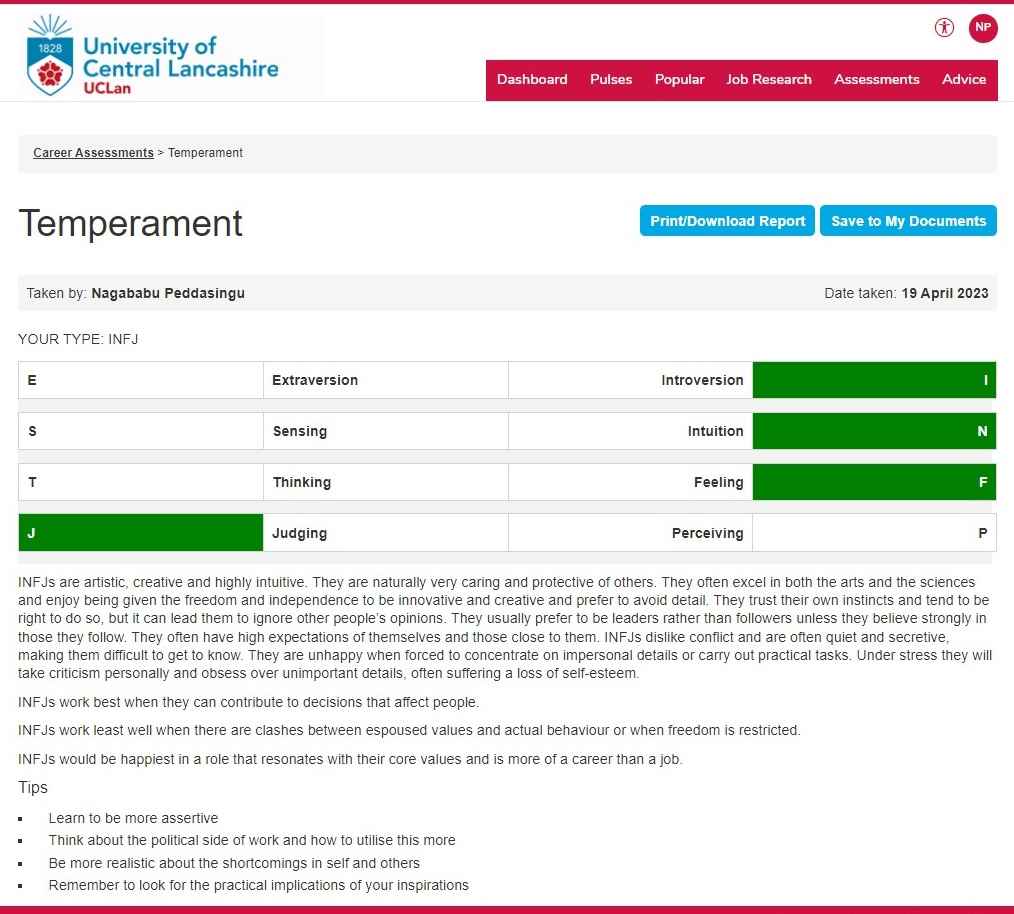 UCLan Career Edge Temperament Online Test